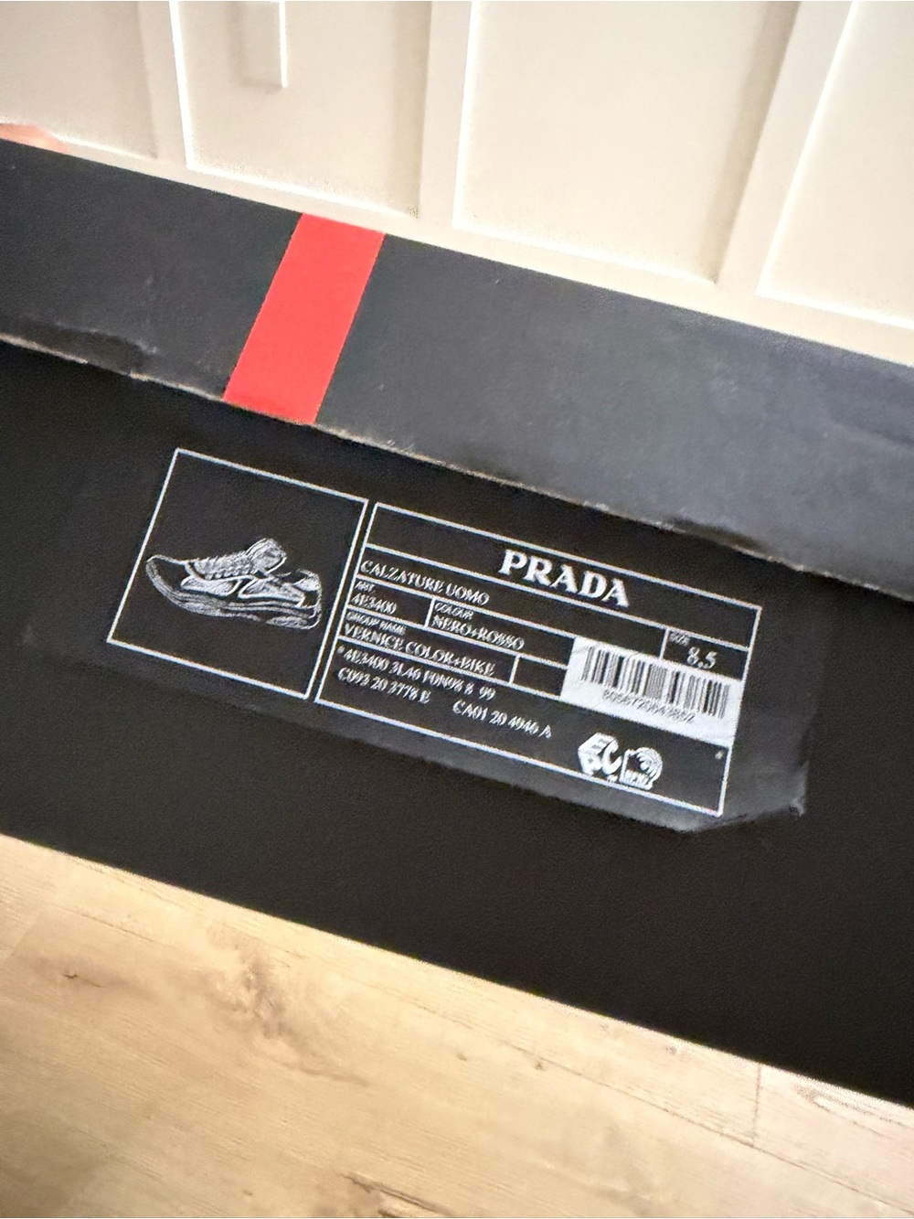 Prada Black Sneakers with Red Logo Stripe - Picture 4 of 4